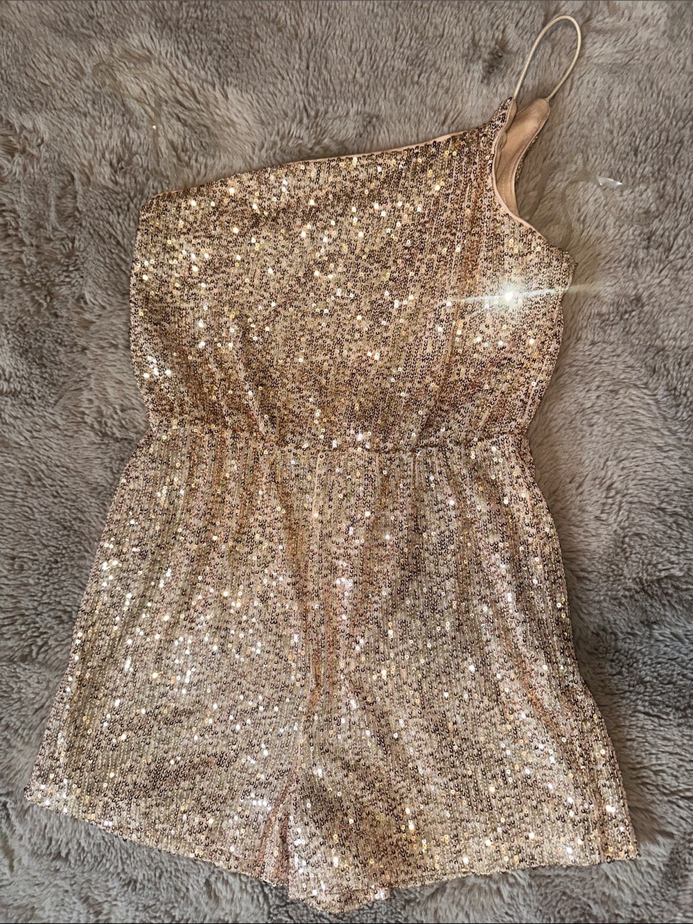 One-Shoulder Gold Sequin Romper
